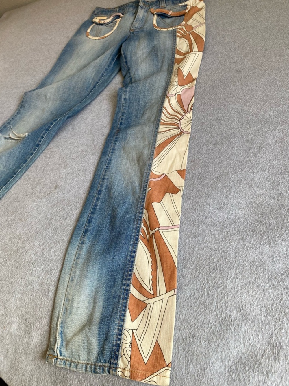 Vintage Y2K Dolce & Gabbana D&G Women Denim Jeans/ Fabric Boho Floral Pants 27-4 - Picture 3 of 16